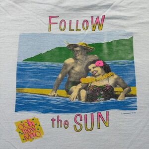 VTG 1986 Pops Surf Shop Follow The Sun Shirt Millet Tag Single Stitch USA Mens L